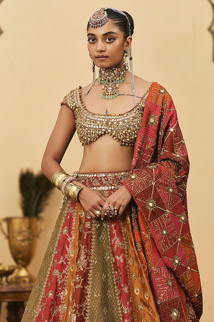 Multi-Colored Brocade Embroiderd Bridal Lehenga Set by ITRH at Pernia's Pop Up Shop