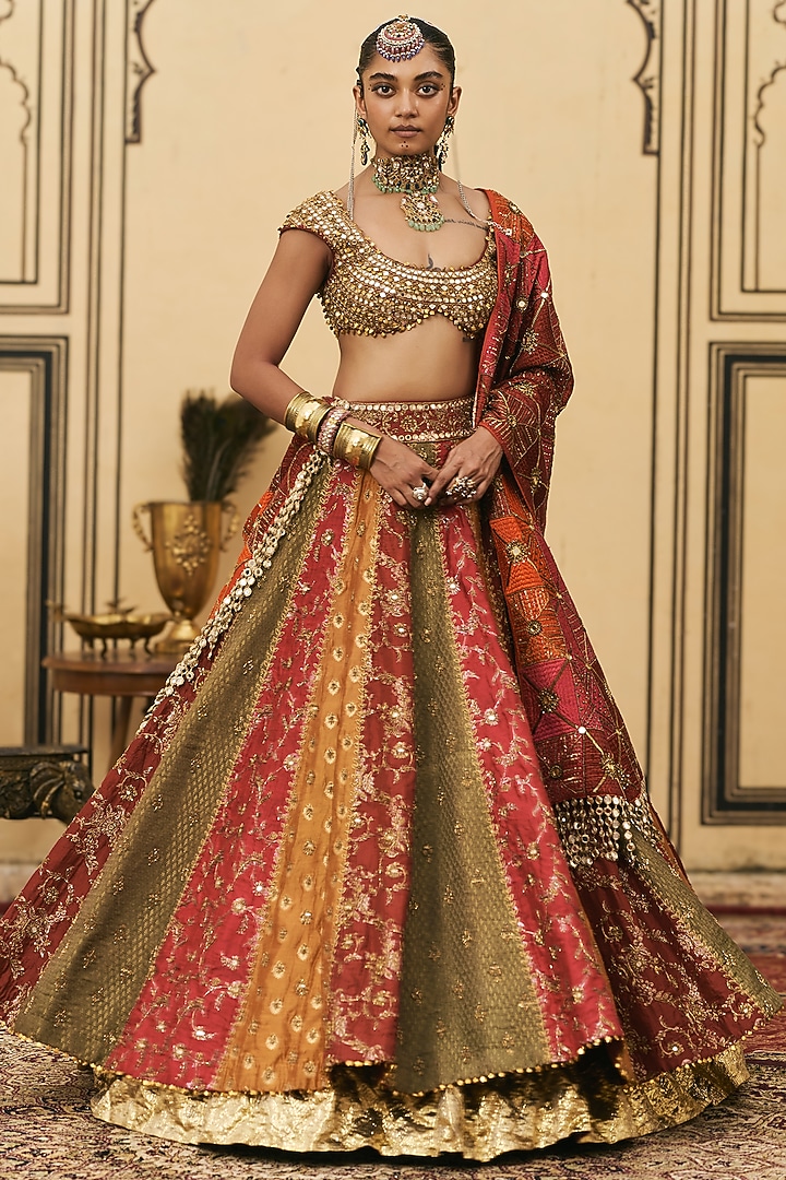 Multi-Colored Brocade Embroiderd Bridal Lehenga Set by ITRH at Pernia's Pop Up Shop