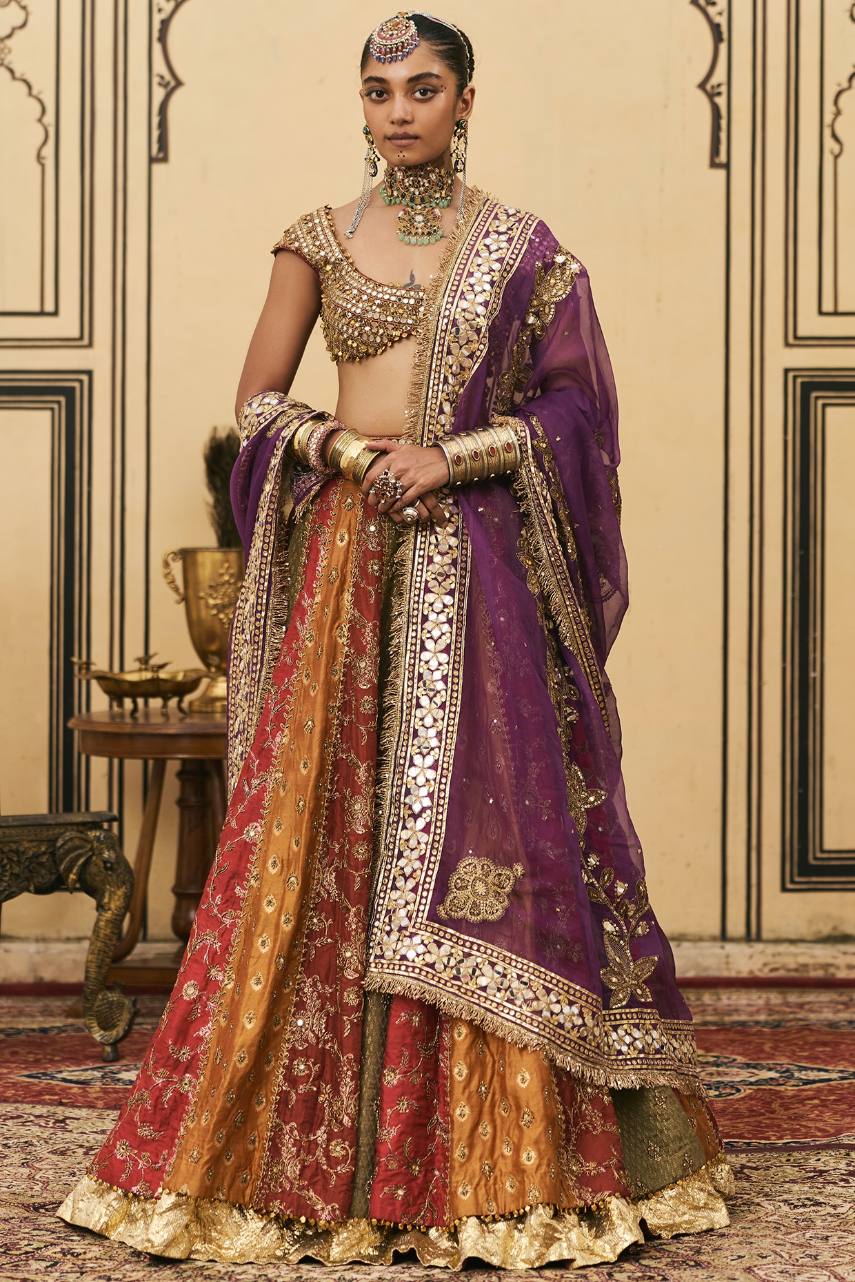 ITRH Multi-Colored Brocade Embroiderd Lehenga Set