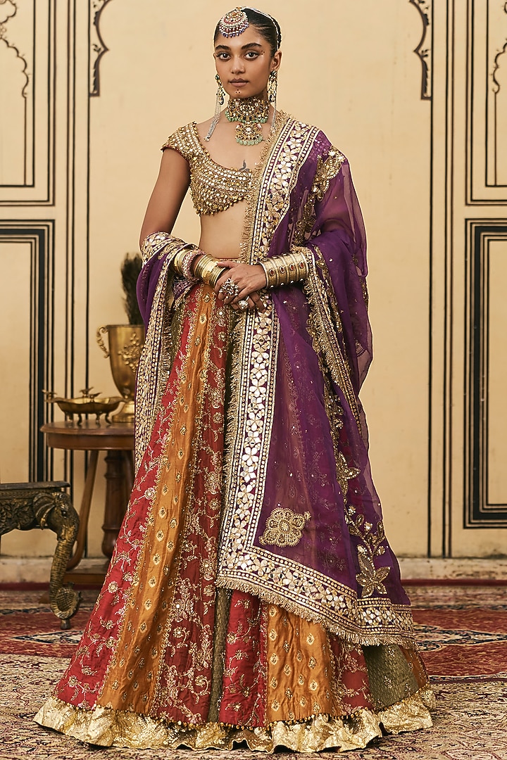 Multi-Colored Brocade Embroiderd Bridal Lehenga Set by ITRH at Pernia's Pop Up Shop