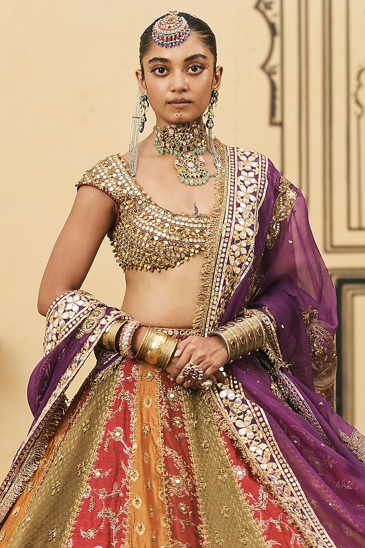 Multi-Colored Brocade Embroiderd Bridal Lehenga Set by ITRH at Pernia's Pop Up Shop
