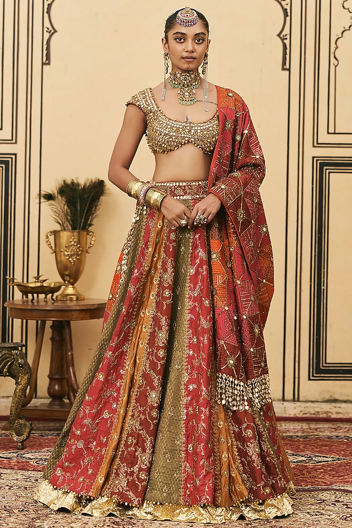 Multi-Colored Brocade Embroiderd Bridal Lehenga Set by ITRH at Pernia's Pop Up Shop