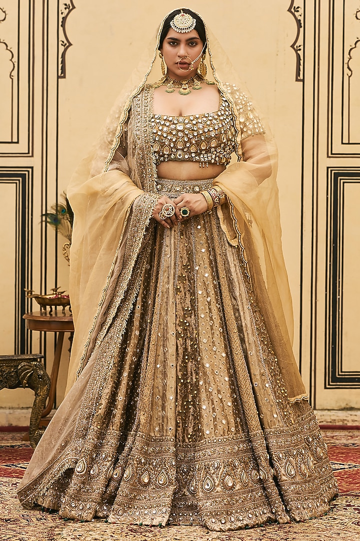 Gold Tissue Brocade Bridal Lehenga Set by ITRH at Pernia's Pop Up Shop
