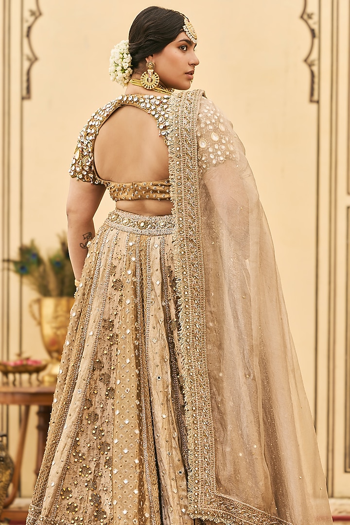 Gold Tissue Brocade Bridal Lehenga Set by ITRH at Pernia's Pop Up Shop