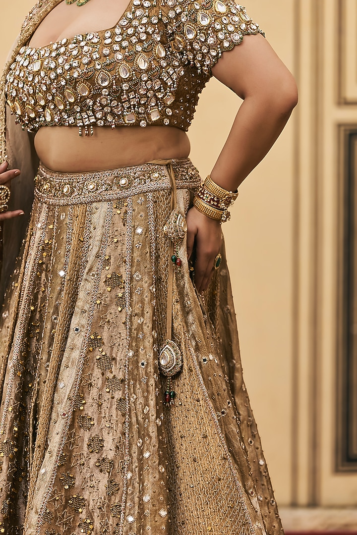 Gold Tissue Brocade Bridal Lehenga Set by ITRH at Pernia's Pop Up Shop