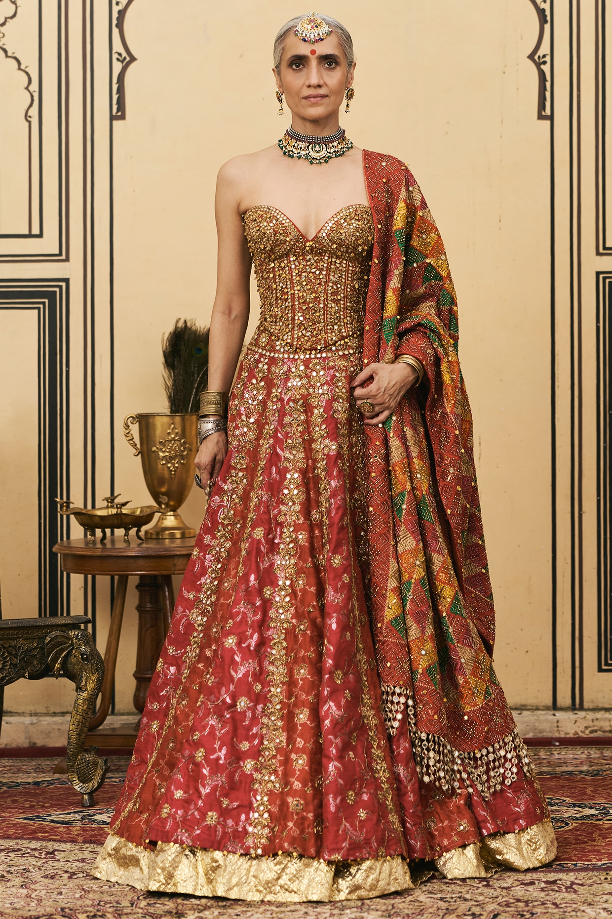 ITRH Multi-Colored Brocade Embroidered Lehenga Set