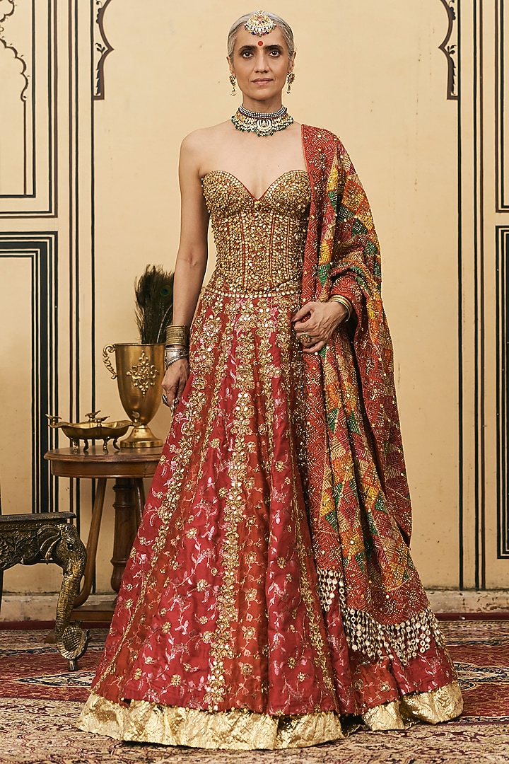 Multi-Colored Brocade Embroidered Bridal Lehenga Set by ITRH at Pernia's Pop Up Shop