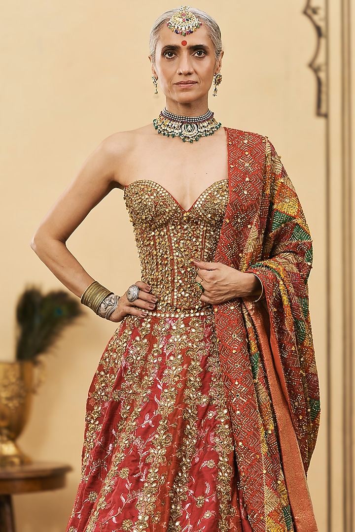 Multi-Colored Brocade Embroidered Bridal Lehenga Set by ITRH at Pernia's Pop Up Shop