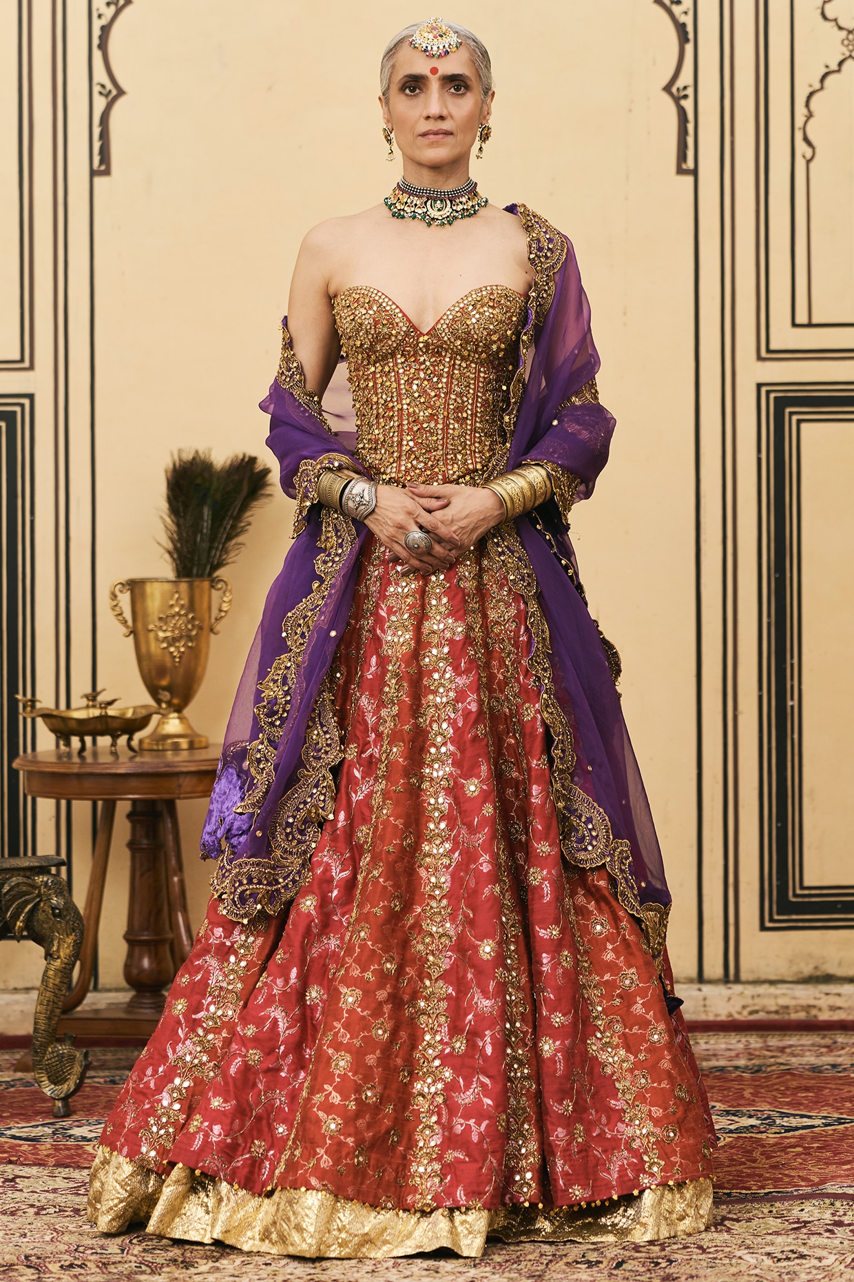 ITRH Multi-Colored Brocade Embroidered Lehenga Set
