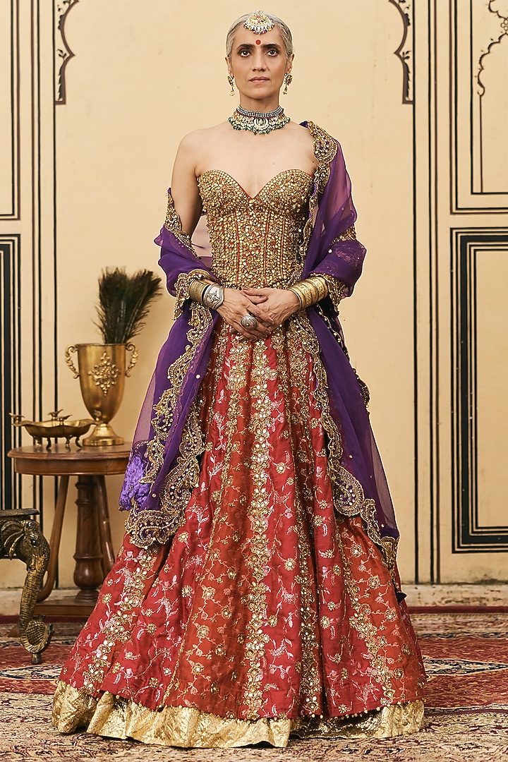 Multi-Colored Brocade Embroidered Bridal Lehenga Set by ITRH at Pernia's Pop Up Shop