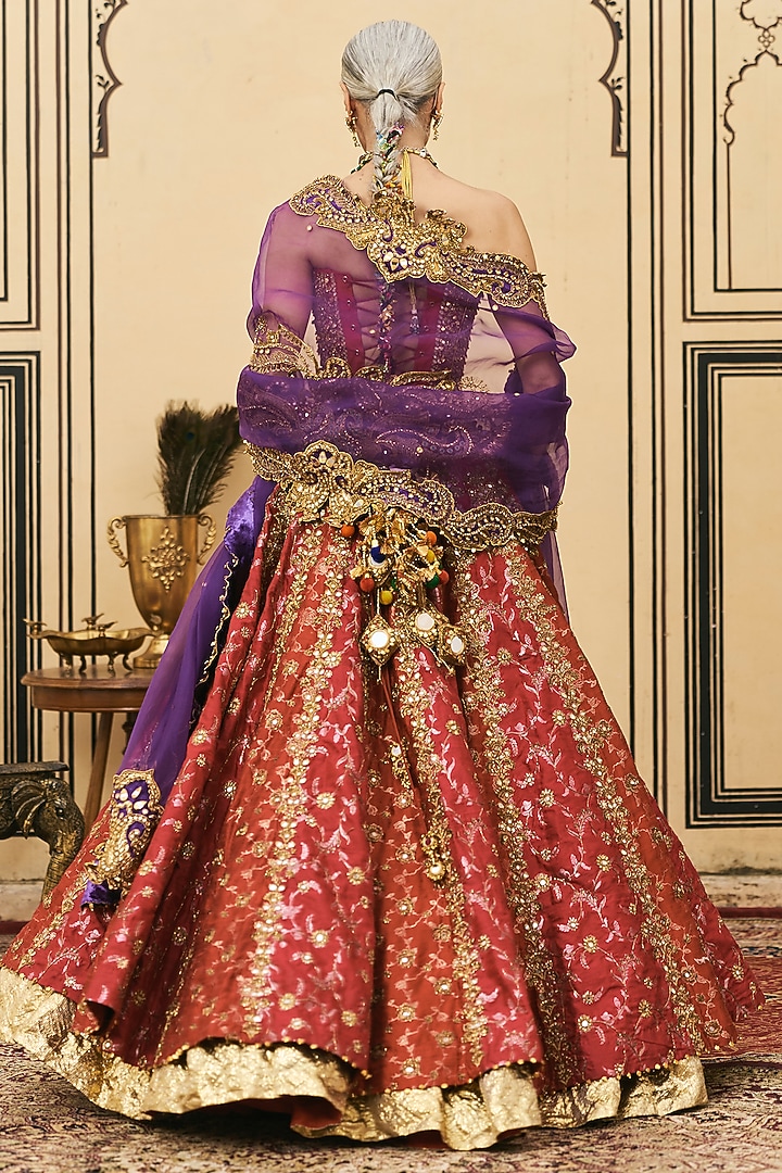Multi-Colored Brocade Embroidered Bridal Lehenga Set by ITRH at Pernia's Pop Up Shop