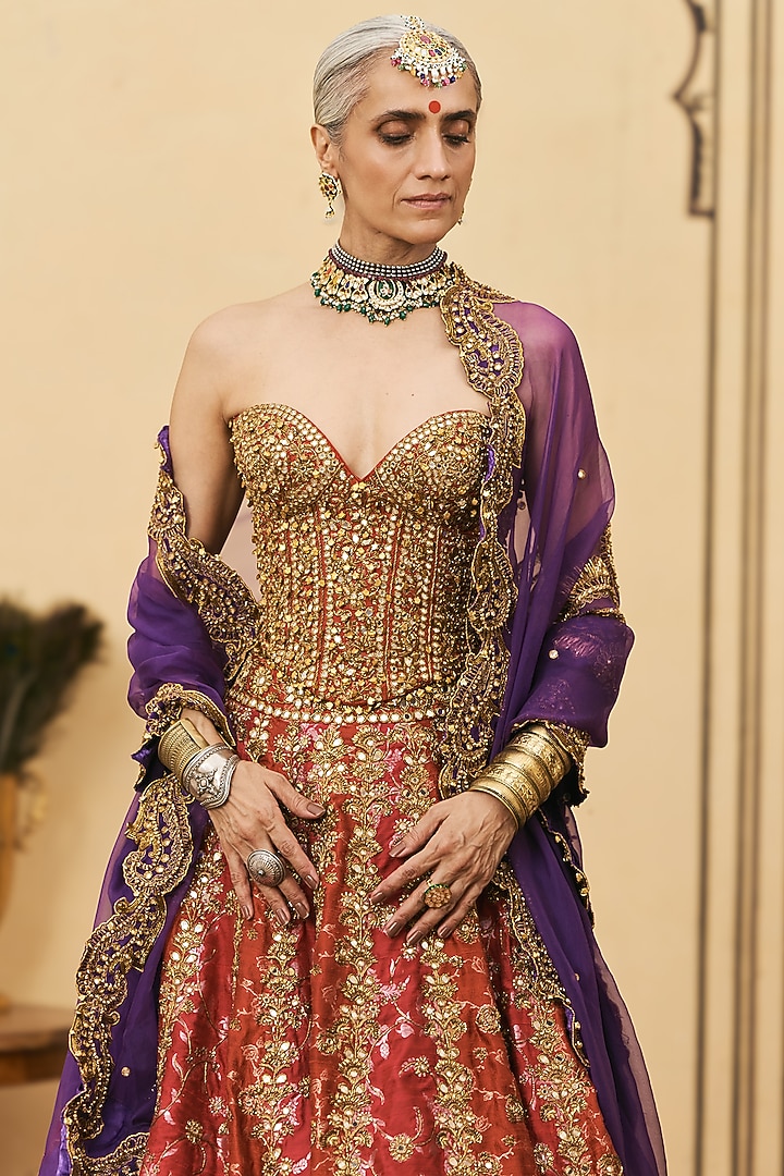 Multi-Colored Brocade Embroidered Bridal Lehenga Set by ITRH at Pernia's Pop Up Shop