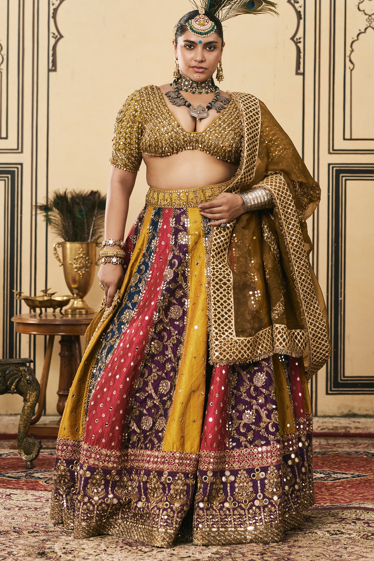 ITRH Multi-Colored Brocade Embroidered Lehenga Set
