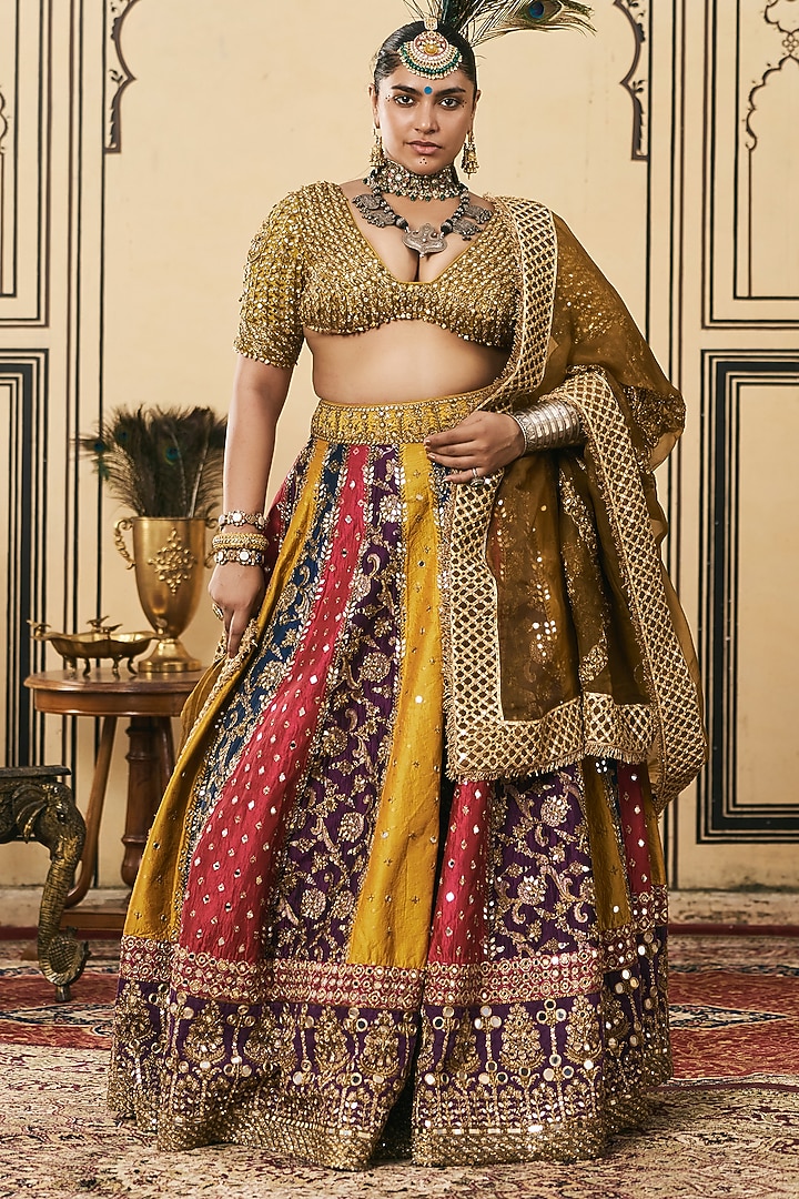 Multi-Colored Brocade Embroidered Bridal Lehenga Set by ITRH at Pernia's Pop Up Shop