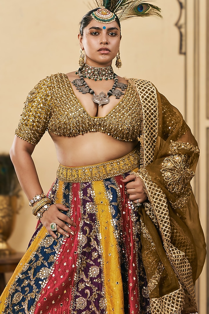 Multi-Colored Brocade Embroidered Bridal Lehenga Set by ITRH at Pernia's Pop Up Shop
