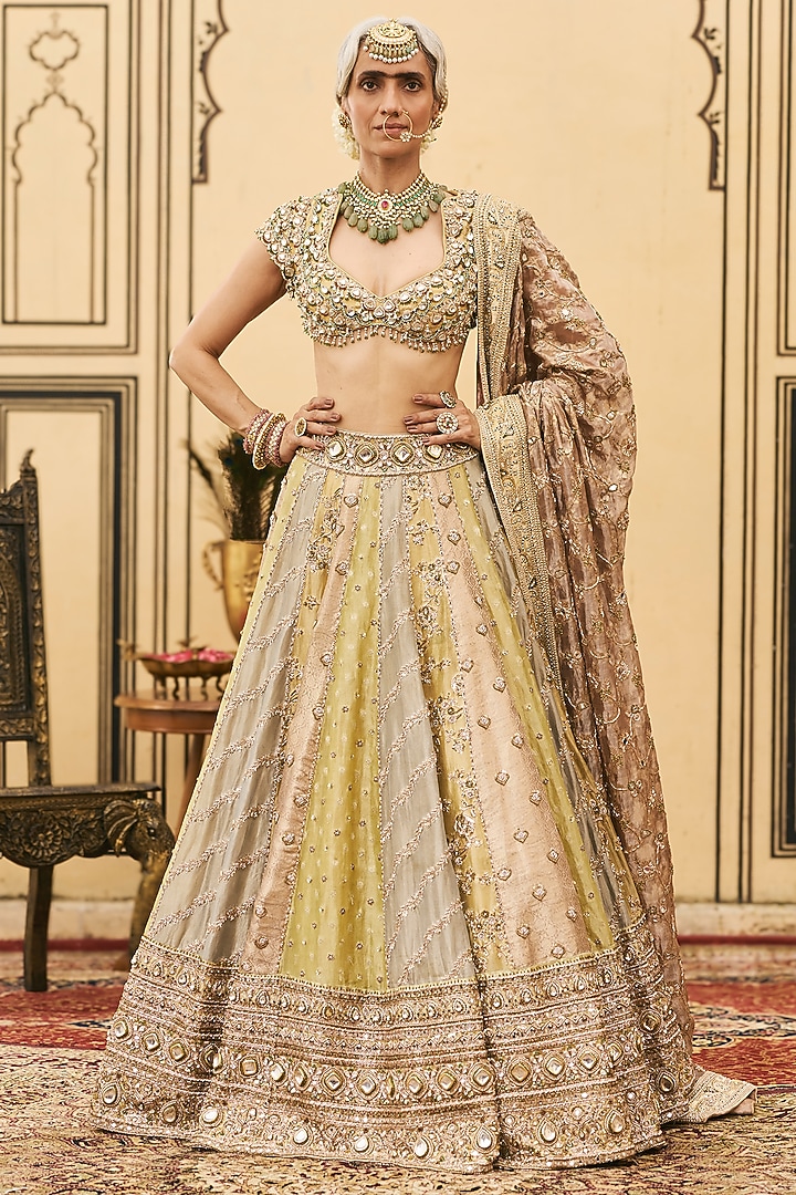 Multi-Colored Tissue Brocade Bridal Lehenga Set by ITRH at Pernia's Pop Up Shop