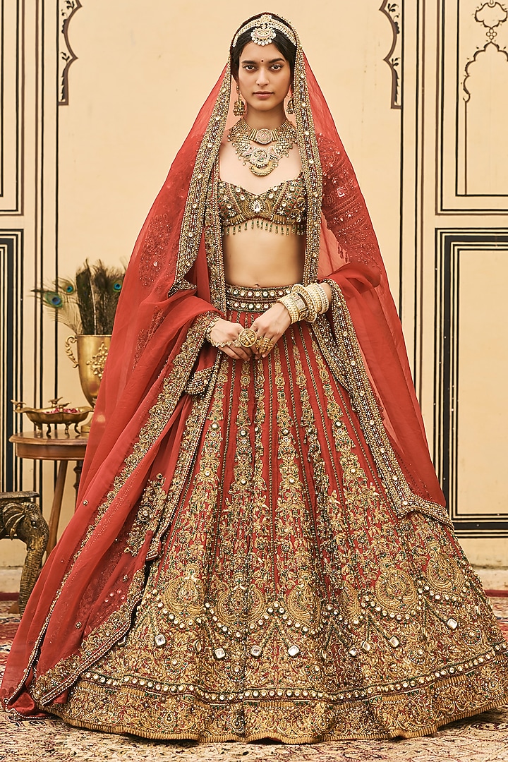Red Raw Silk Bridal Lehenga Set by ITRH at Pernia's Pop Up Shop