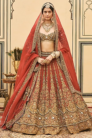 Red Raw Silk Lehenga Set by itrh