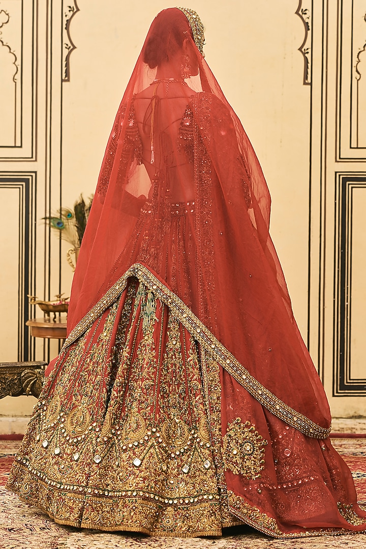 Red Raw Silk Bridal Lehenga Set by ITRH at Pernia's Pop Up Shop