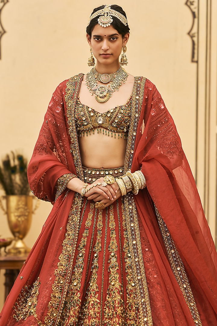 Red Raw Silk Bridal Lehenga Set by ITRH at Pernia's Pop Up Shop
