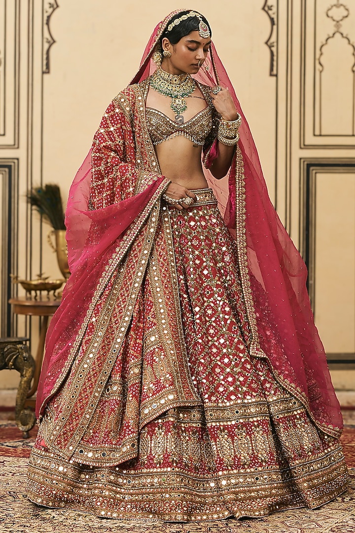 Pink Georgette Bandhej Bridal Lehenga Set by ITRH at Pernia's Pop Up Shop