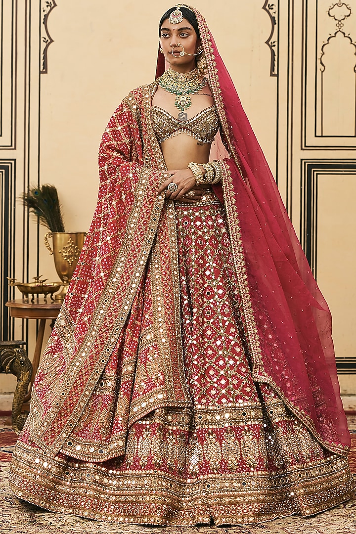 Pink Georgette Bandhej Bridal Lehenga Set by ITRH at Pernia's Pop Up Shop
