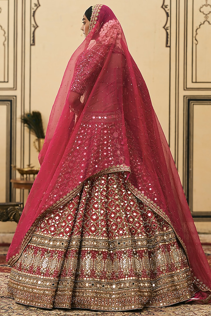 Pink Georgette Bandhej Bridal Lehenga Set by ITRH at Pernia's Pop Up Shop