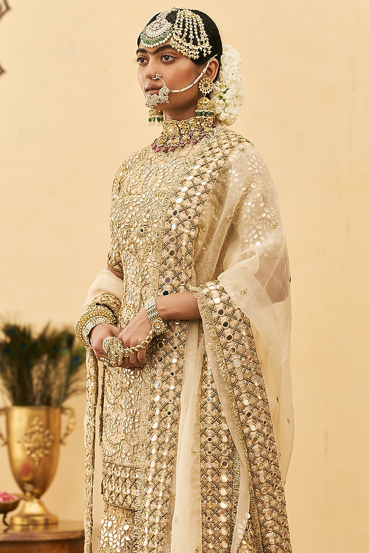 Gold Organza Embroidered Gharara Set by ITRH at Pernia's Pop Up Shop