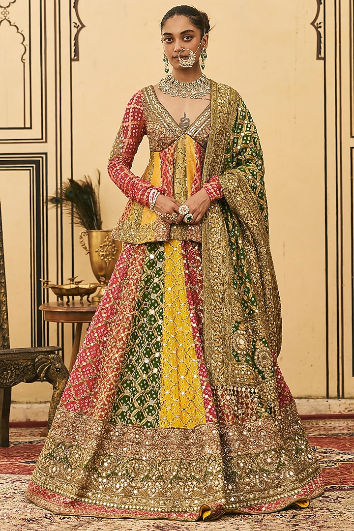 Multi-Colored Bandhani Bridal Lehenga Set by ITRH at Pernia's Pop Up Shop