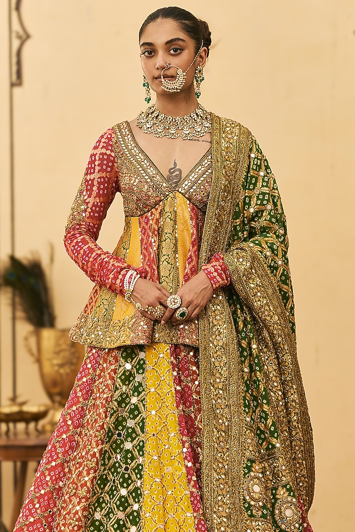 Multi-Colored Bandhani Bridal Lehenga Set by ITRH at Pernia's Pop Up Shop