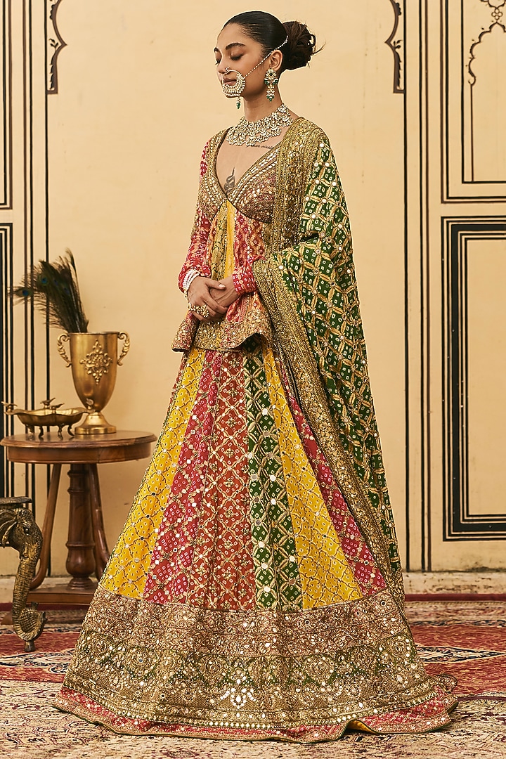 Multi-Colored Bandhani Bridal Lehenga Set by ITRH at Pernia's Pop Up Shop