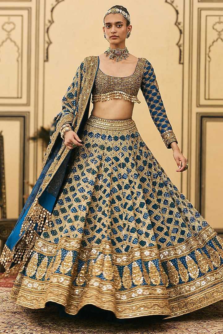 Vibrant Blue Bandhani Bridal Lehenga Set by ITRH at Pernia's Pop Up Shop