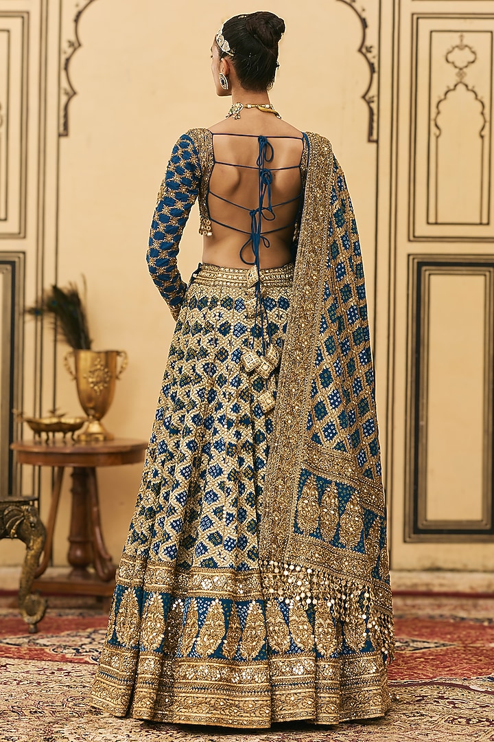 Vibrant Blue Bandhani Bridal Lehenga Set by ITRH at Pernia's Pop Up Shop