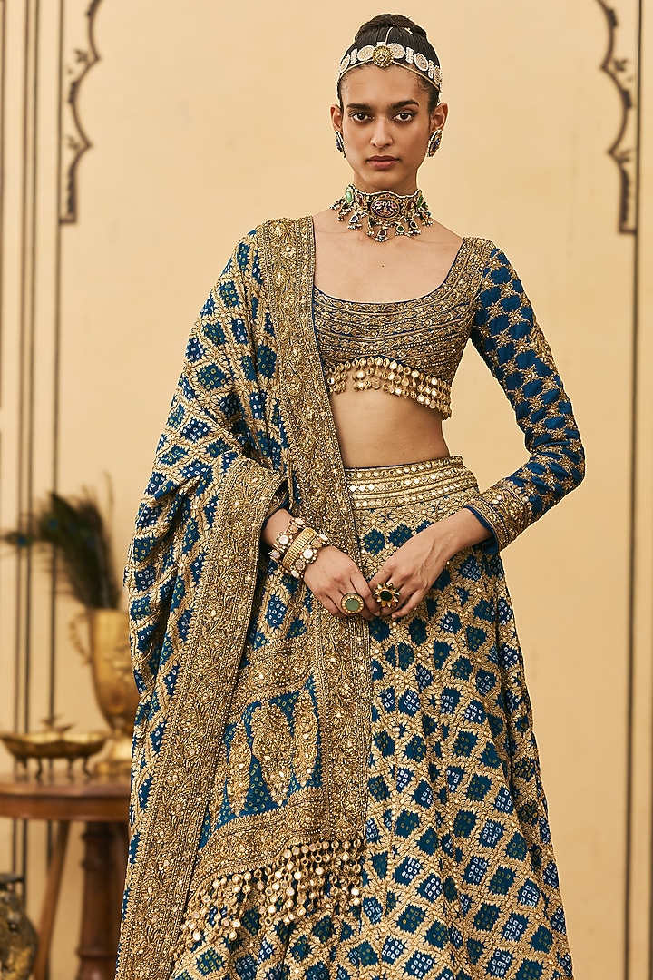 Vibrant Blue Bandhani Bridal Lehenga Set by ITRH at Pernia's Pop Up Shop
