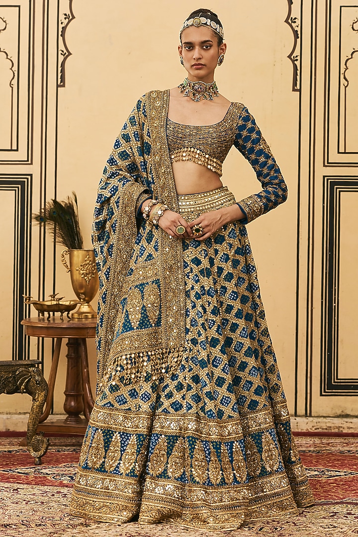Vibrant Blue Bandhani Bridal Lehenga Set by ITRH at Pernia's Pop Up Shop