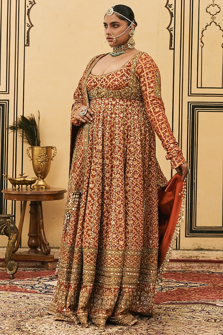Rust Bandhani Zardosi Embroidered Bridal Anarkali Se by ITRH at Pernia's Pop Up Shop