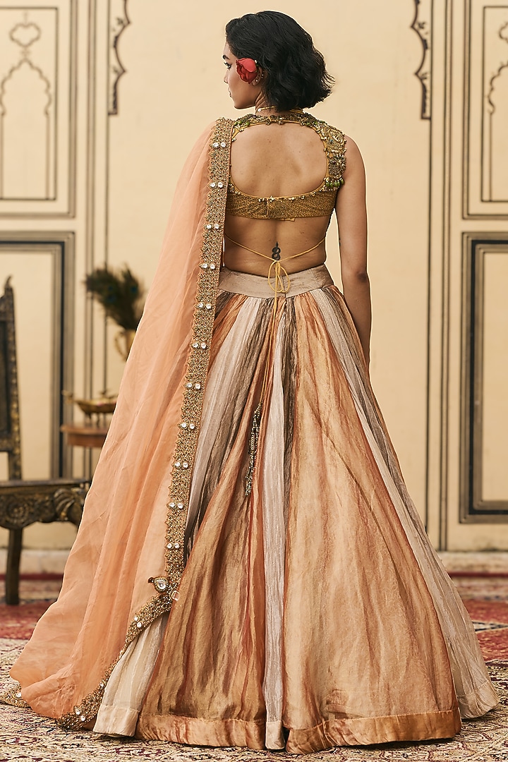 Multi-Colored Silk Tissue Brocade Bridal Lehenga Set by ITRH at Pernia's Pop Up Shop