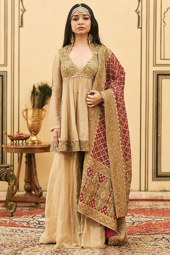 Gold Tissue Bridal Sharara Set by ITRH at Pernia's Pop Up Shop
