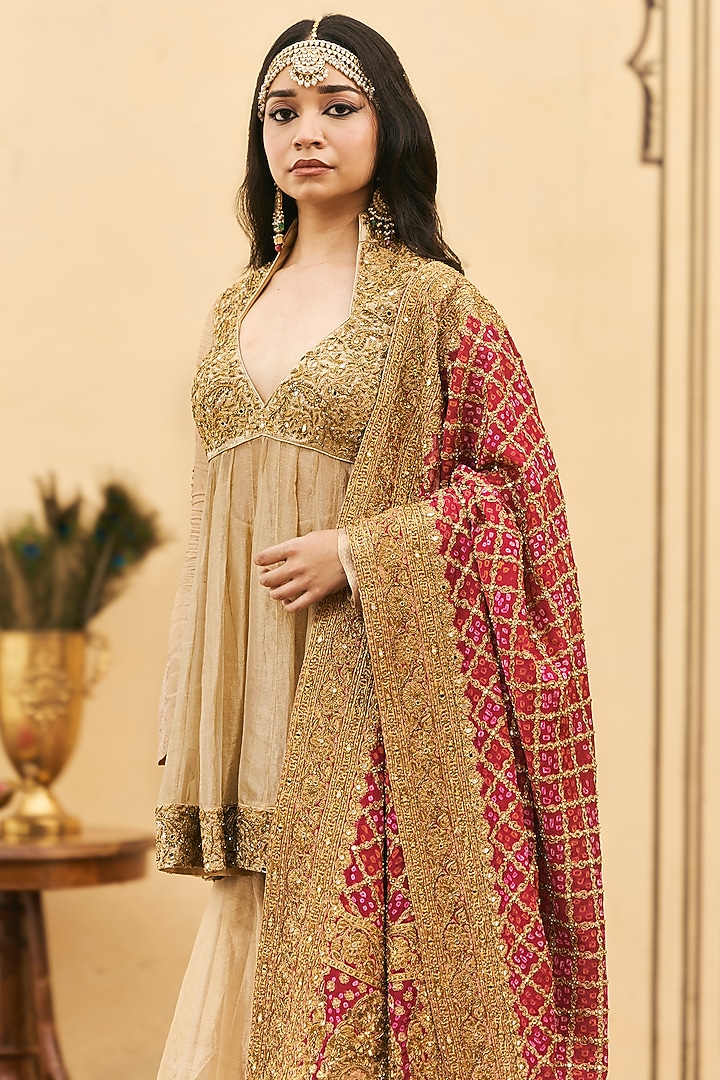 Gold Tissue Bridal Sharara Set by ITRH at Pernia's Pop Up Shop