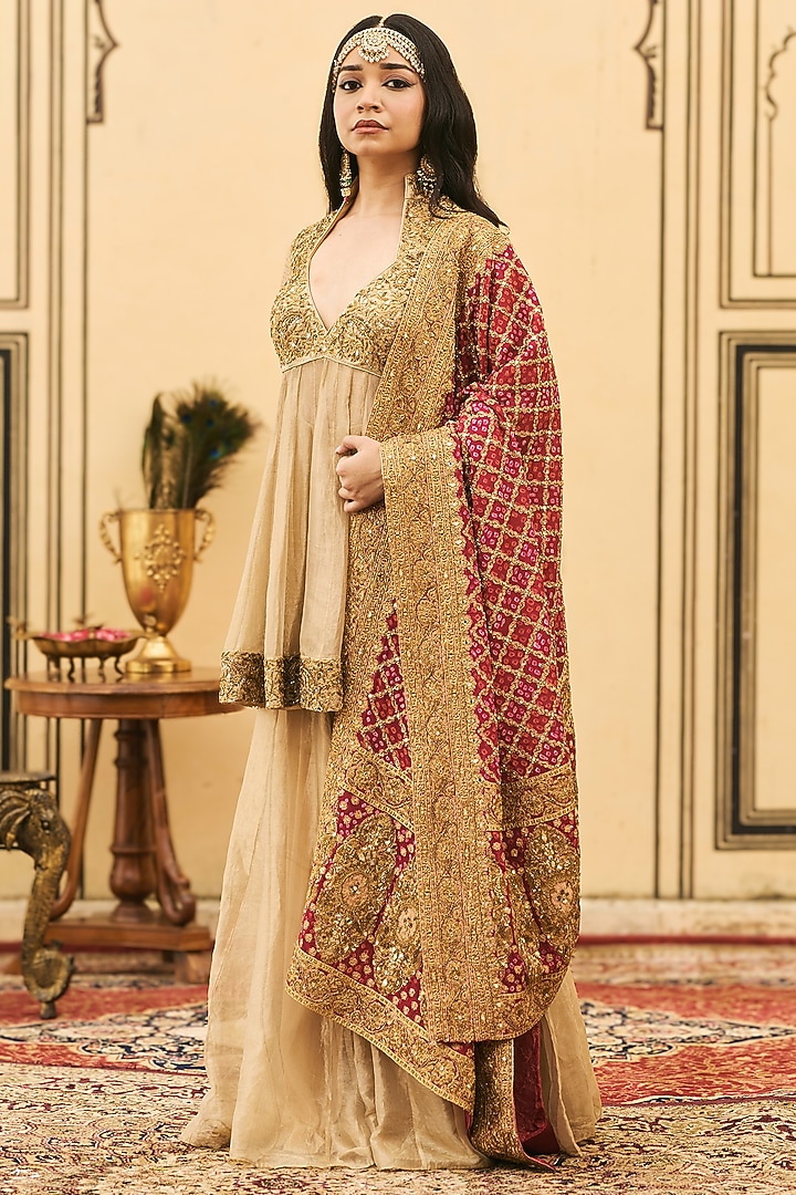 Gold Tissue Bridal Sharara Set by ITRH at Pernia's Pop Up Shop