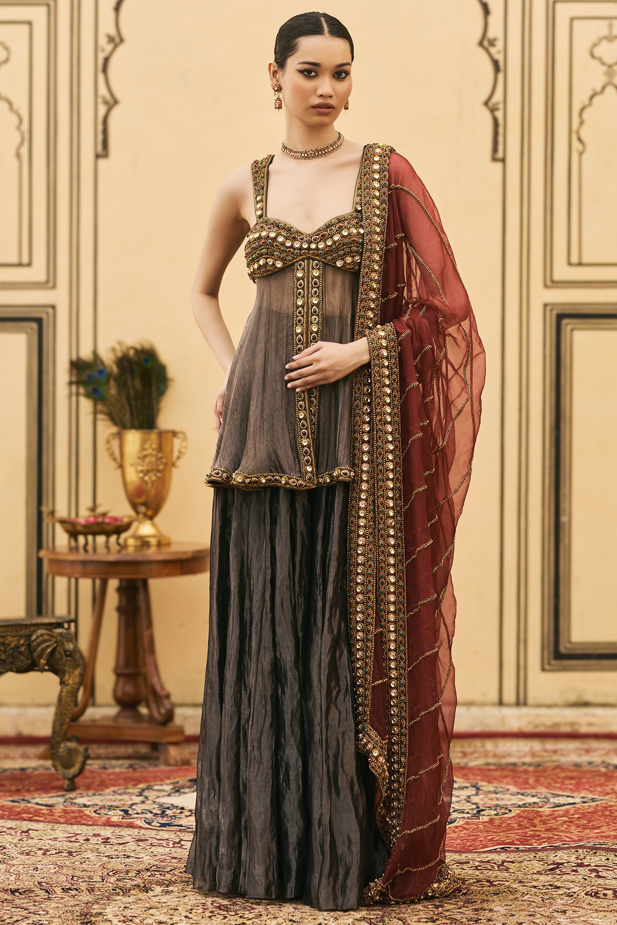 ITRH Bluish-Black Tissue Sharara Set