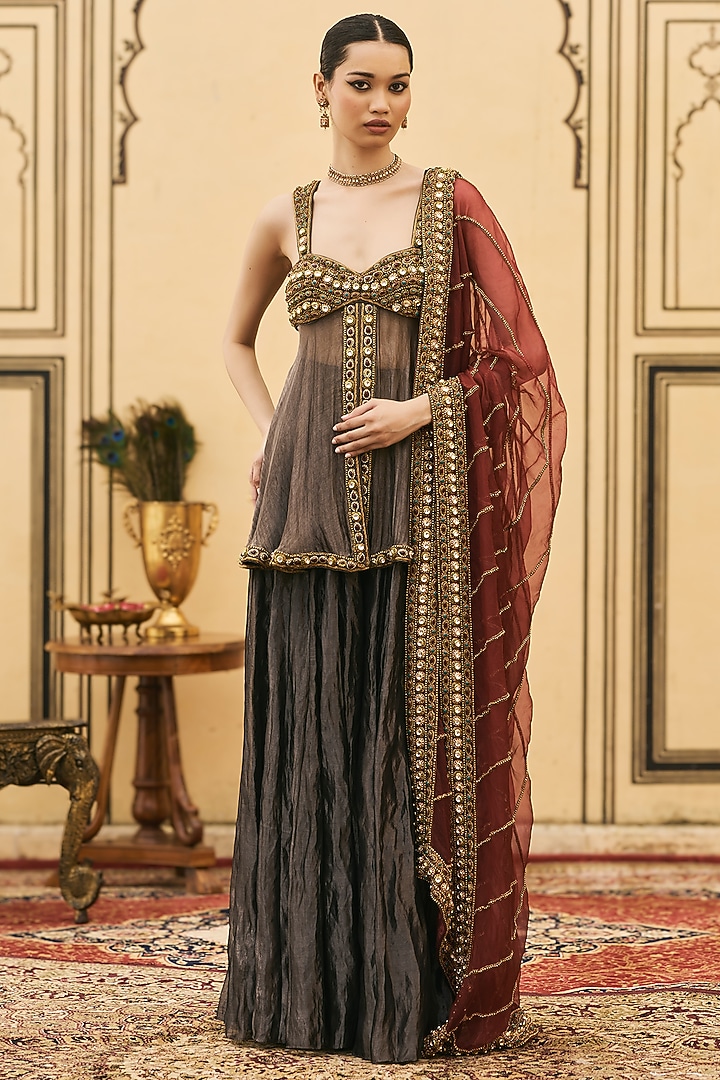Bluish-Black Tissue Bridal Sharara Set by ITRH at Pernia's Pop Up Shop