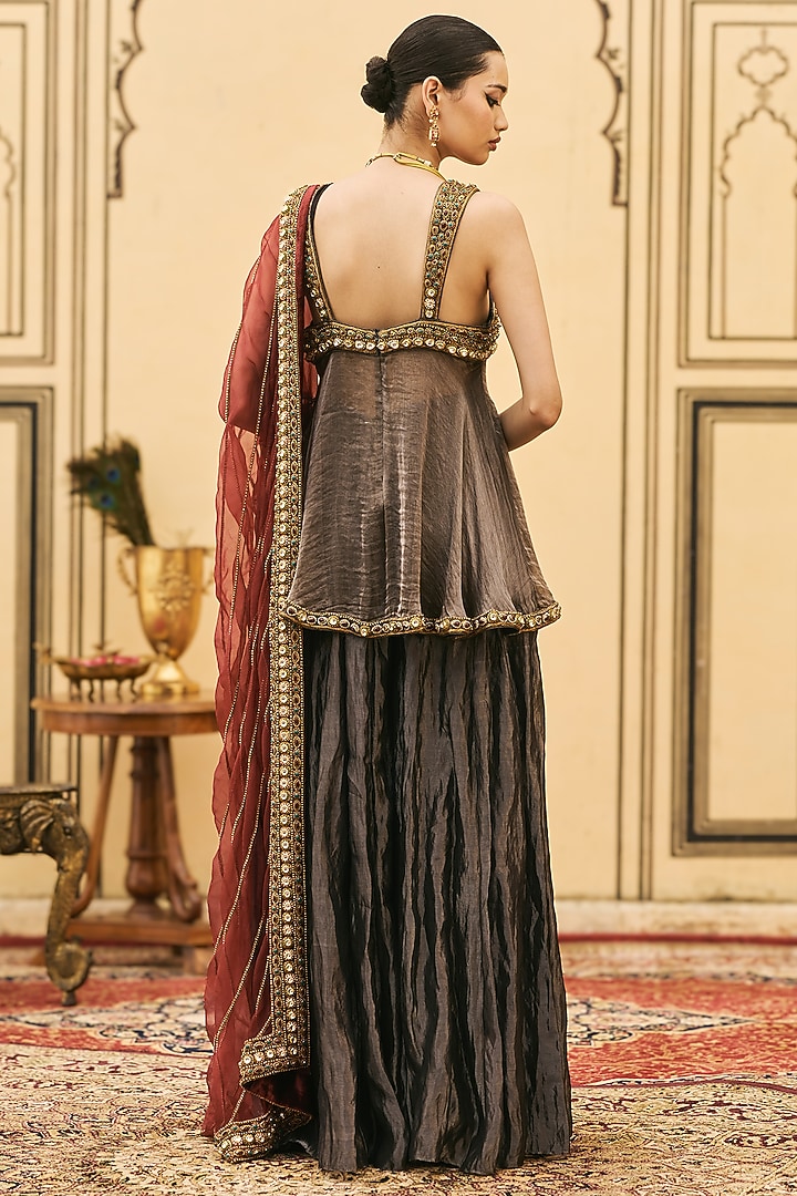Bluish-Black Tissue Bridal Sharara Set by ITRH at Pernia's Pop Up Shop