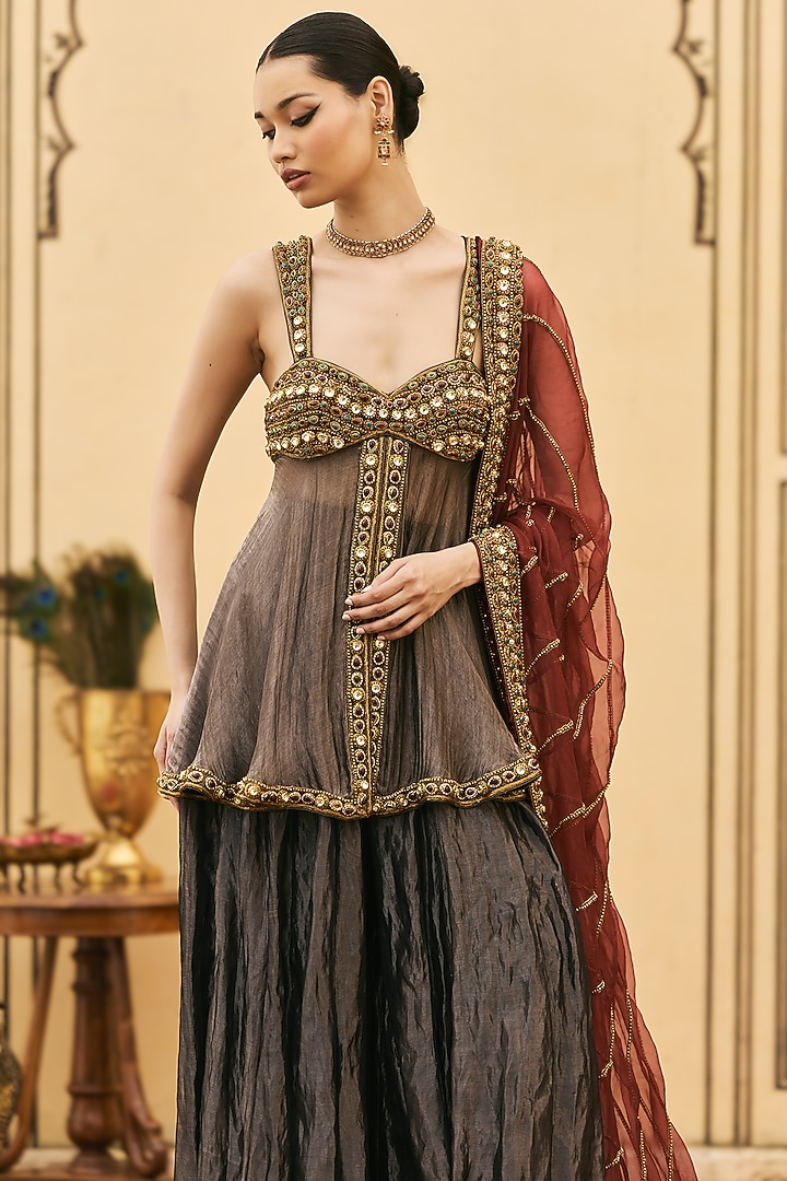 Bluish-Black Tissue Bridal Sharara Set by ITRH at Pernia's Pop Up Shop