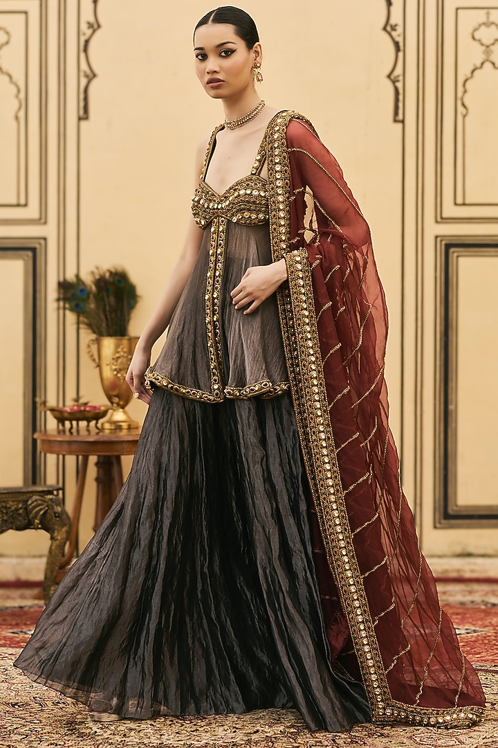 Bluish-Black Tissue Bridal Sharara Set by ITRH at Pernia's Pop Up Shop