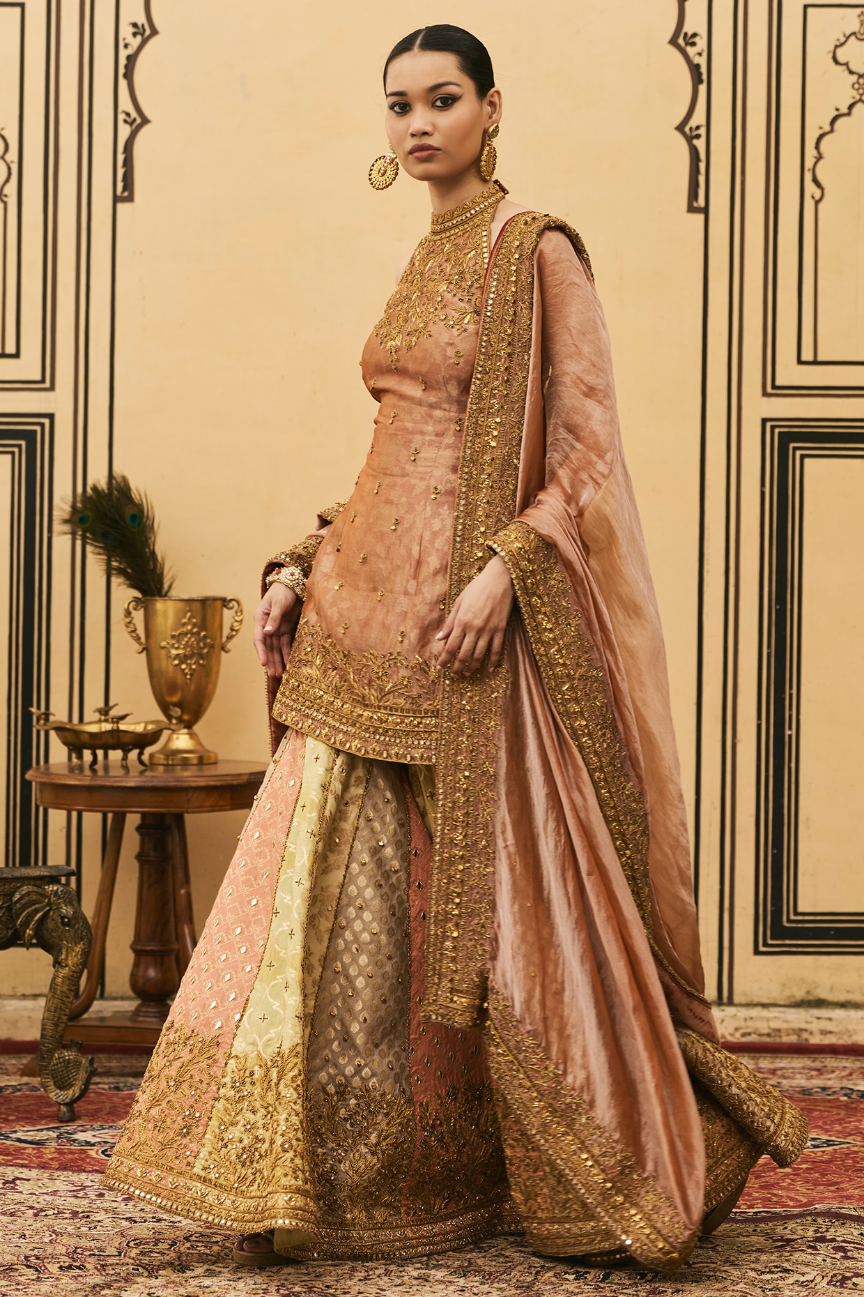 ITRH Green Tissue Embroidered Kurta Set