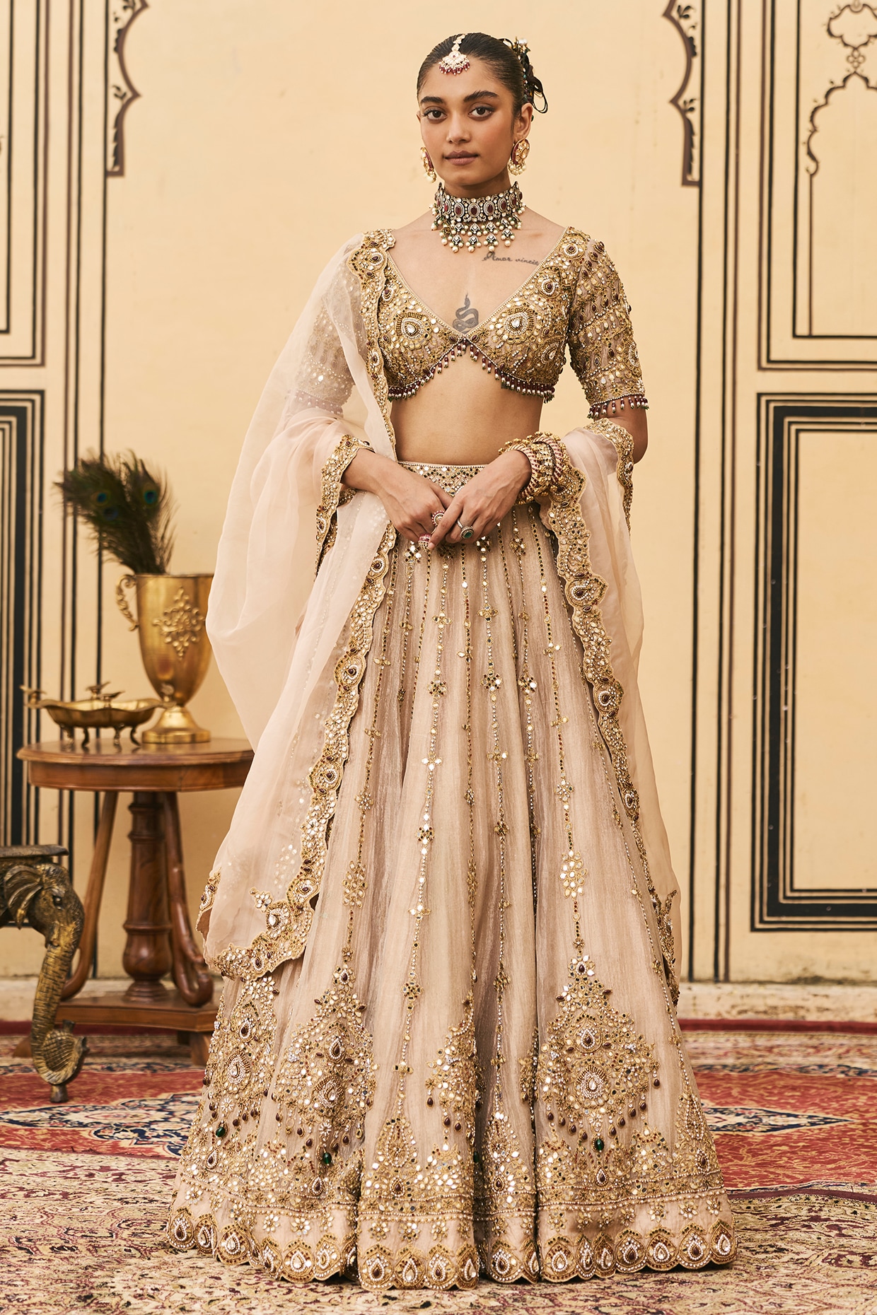 ITRH Gold Tissue Embellished Lehenga Set