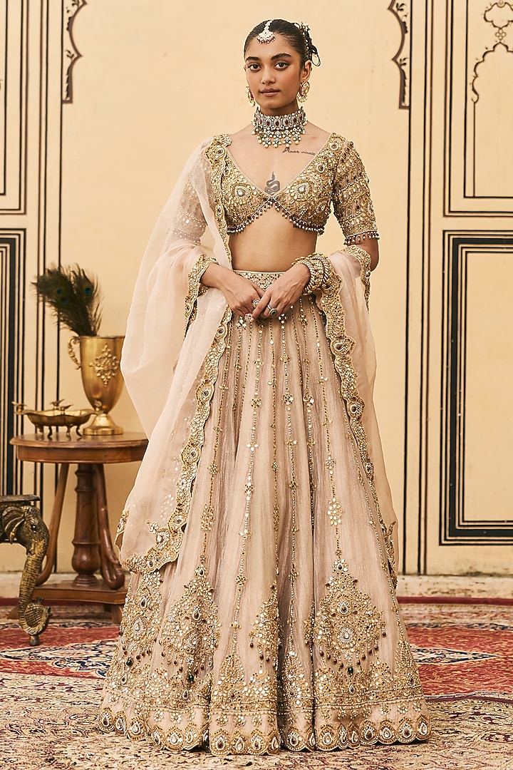 Gold Tissue Embellished Bridal Lehenga Set by ITRH at Pernia's Pop Up Shop