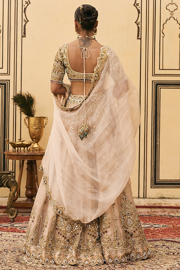 Gold Tissue Embellished Bridal Lehenga Set by ITRH at Pernia's Pop Up Shop