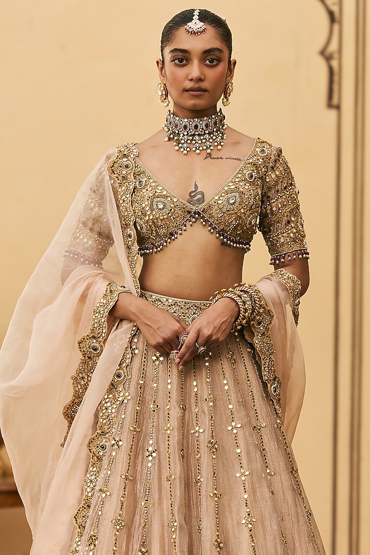 Gold Tissue Embellished Bridal Lehenga Set by ITRH at Pernia's Pop Up Shop